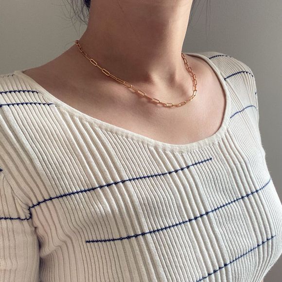 18K Gold Plated Small Paperclip Chain Necklace - Picture 4 of 8